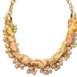 Floral Pearl & Sheer Fabric Braided Necklace